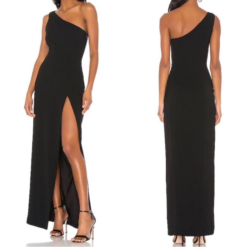 NBD Once Again Gown Black One Shoulder Slit L